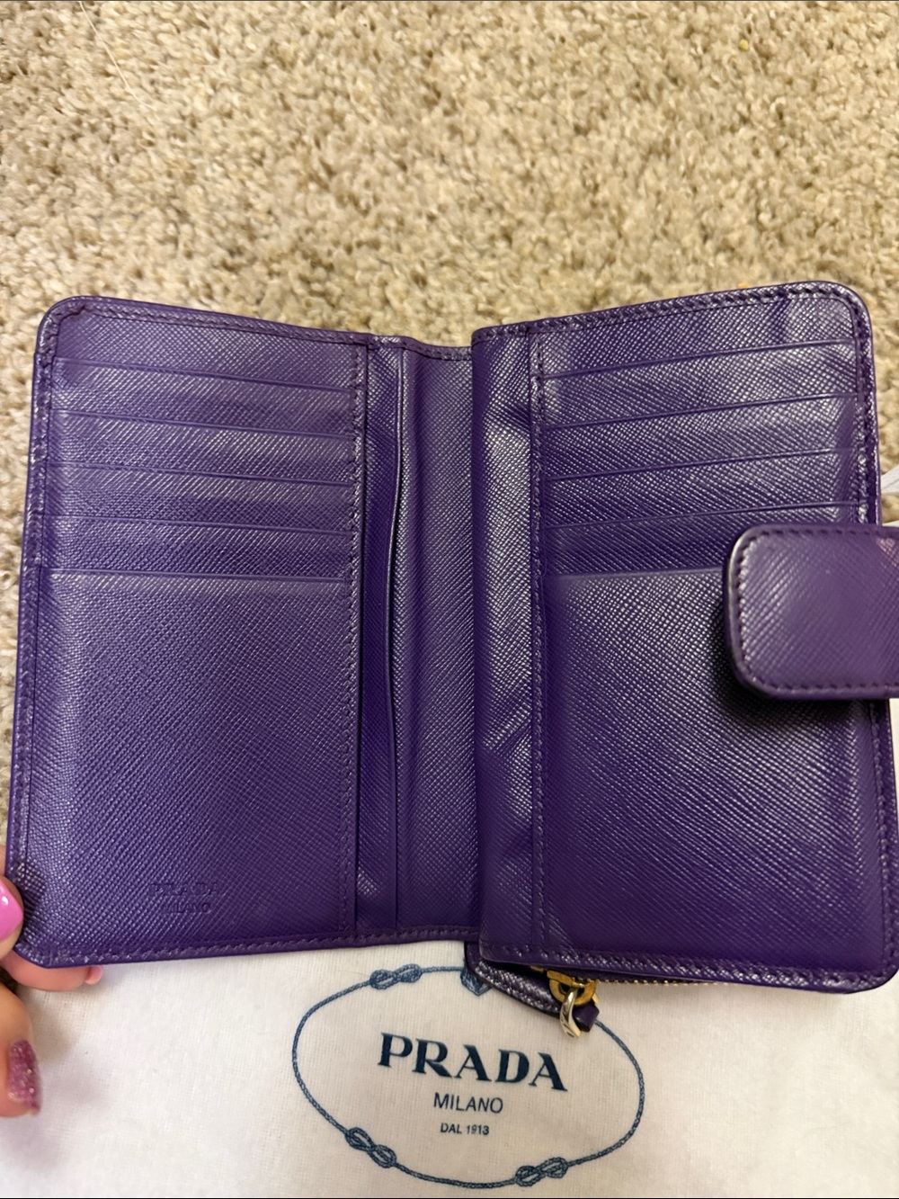 Prada Purple Saffiano Zip-Around Wallet with Gold Logo - Picture 4 of 4